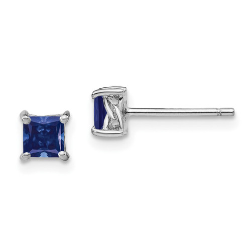 Lex & Lu Sterling Silver 4mm Princess Created Sapphire Post Earrings - Lex & Lu