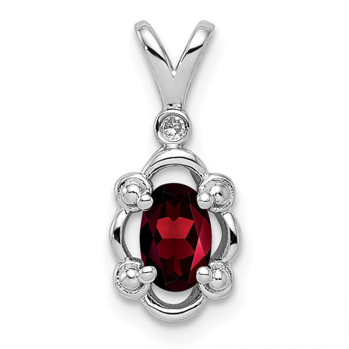 Lex & Lu Sterling Silver Garnet & Diamond & Diamond Pendant - Lex & Lu