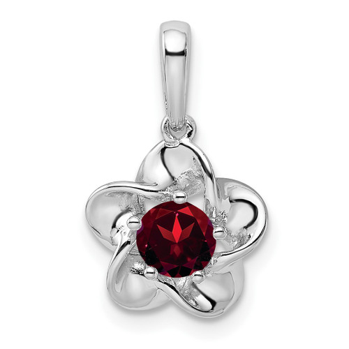 Lex & Lu Sterling Silver w/Rhodium Floral Garnet Pendant LAL103618 - Lex & Lu