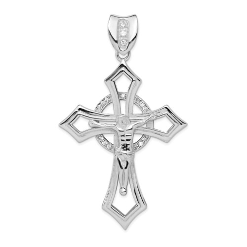 Lex & Lu Sterling Silver w/Rhodium CZ Crucifix Pendant LAL104300 - Lex & Lu