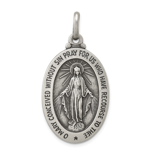 Lex & Lu Sterling Silver Antiqued Miraculous Medal LAL104327 - Lex & Lu