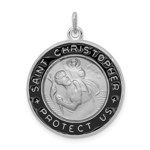 Lex & Lu Sterling Silver w/Rhodium Enameled St. Christopher Medal LAL104353 - Lex & Lu