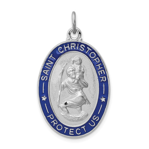 Lex & Lu Sterling Silver w/Rhodium Enameled St. Christopher Medal LAL104378 - Lex & Lu