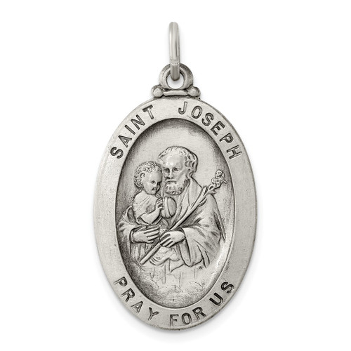 Lex & Lu Sterling Silver Antiqued Saint Joseph Medal LAL104406 - Lex & Lu