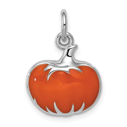 Lex & Lu Sterling Silver w/Rhodium Orange Enameled Pumpkin Charm - Lex & Lu