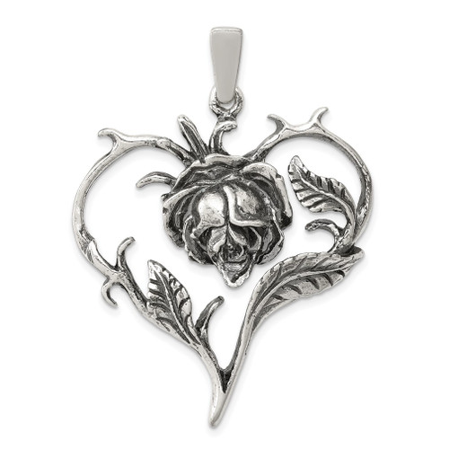 Lex & Lu Sterling Silver Antiqued Rose Heart Pendant - Lex & Lu