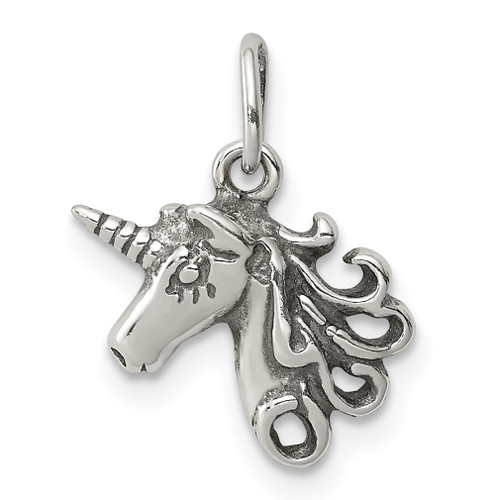 Lex & Lu Sterling Silver Antiqued Unicorn Head Charm - Lex & Lu