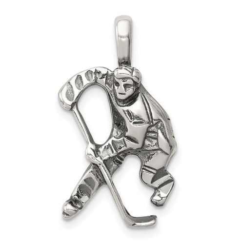 Lex & Lu Sterling Silver Antiqued Hockey Player Charm LAL104611 - Lex & Lu