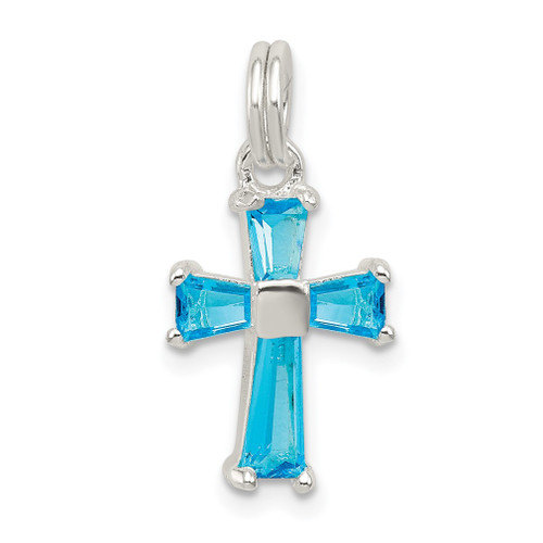 Lex & Lu Sterling Silver Blue CZ Cross Charm - Lex & Lu