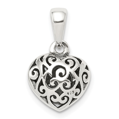 Lex & Lu Sterling Silver Antique Puff Heart Pendant - Lex & Lu