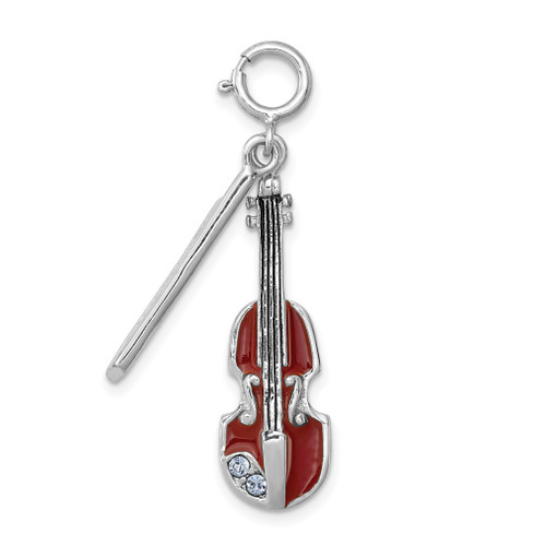 Lex & Lu Sterling Silver w/Rhodium Enameled Preciosa Crystal Violin Charm - Lex & Lu