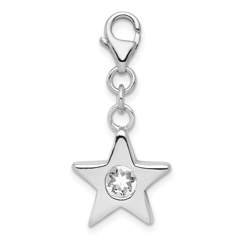 Lex & Lu Sterling Silver w/Rhodium April CZ Birthstone Star Charm - Lex & Lu