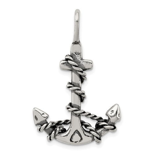 Lex & Lu Sterling Silver 3D Antiqued Anchor and Rope Pendant LAL104956 - Lex & Lu