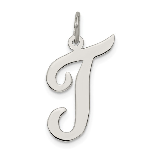 Lex & Lu Sterling Silver Large Script Initial T Charm - Lex & Lu