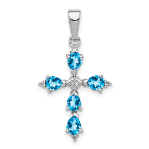 Lex & Lu Sterling Silver w/Rhodium Pear Swiss Blue Topaz Cross Pendant - Lex & Lu