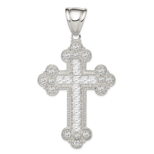 Lex & Lu Sterling Silver CZ Budded Cross Pendant - Lex & Lu