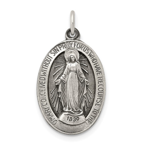 Lex & Lu Sterling Silver Antiqued Miraculous Medal LAL105293 - Lex & Lu