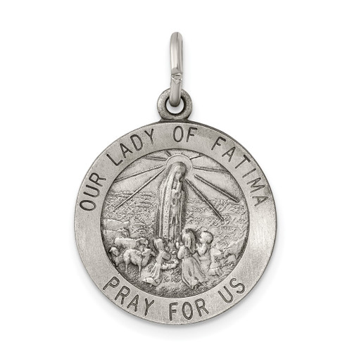 Lex & Lu Sterling Silver Antiqued Our Lady of Fatima Medal - Lex & Lu