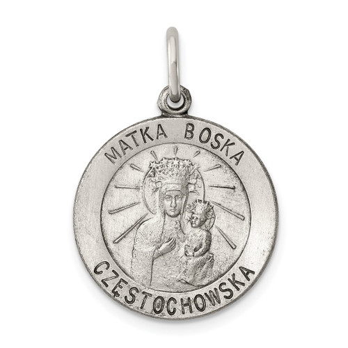 Lex & Lu Sterling Silver Antiqued Matka Boska Medal - Lex & Lu