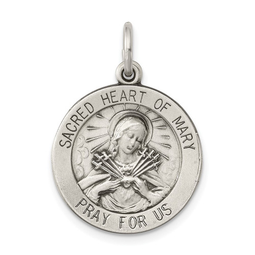 Lex & Lu Sterling Silver Antiqued Sacred Heart of Mary Medal LAL105315 - Lex & Lu