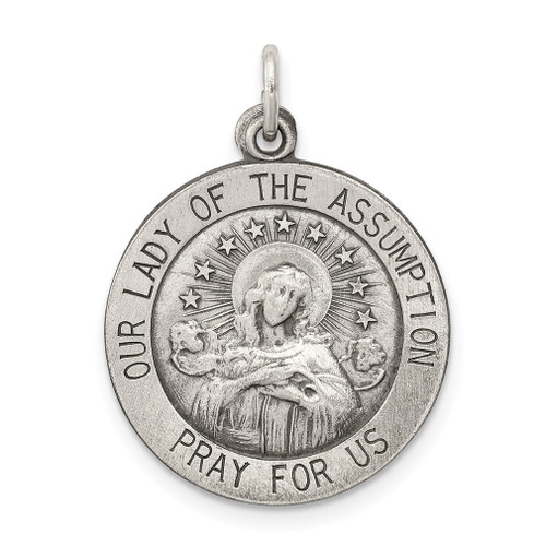 Lex & Lu Sterling Silver Antiqued Our Lady of the Assumption Medal - Lex & Lu