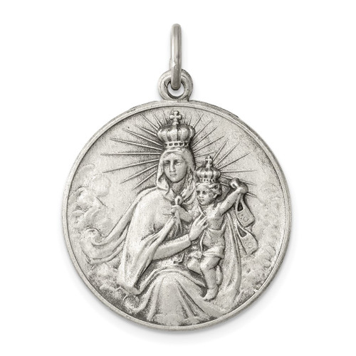 Lex & Lu Sterling Silver Antiqued Our Lady of the Holy Scapular Medal - Lex & Lu