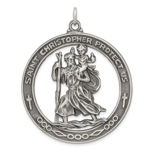 Lex & Lu Sterling Silver Antiqued Saint Christopher Medal LAL105328 - Lex & Lu