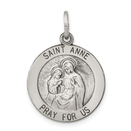 Lex & Lu Sterling Silver Antiqued Saint Anne Medal LAL105384 - Lex & Lu