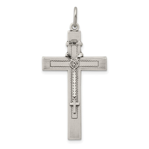 Lex & Lu Sterling Silver Antiqued Rosary Cross Pendant - Lex & Lu