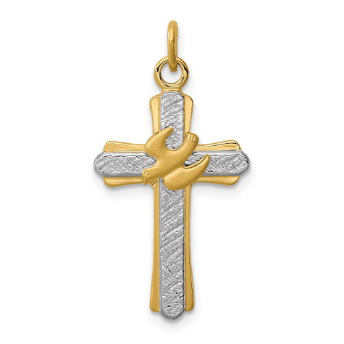 Lex & Lu Sterling Silver w/Rhodium & 18k G/P Dove (Satin) Cross Charm - Lex & Lu