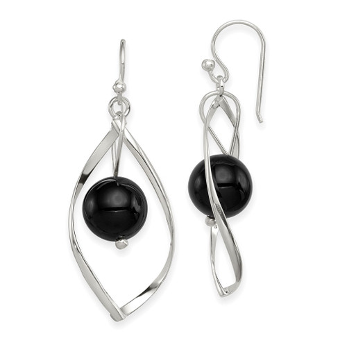 Lex & Lu Sterling Silver Twist Dangle Onyx Earrings - Lex & Lu