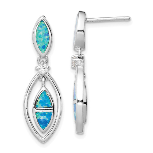 Lex & Lu Sterling Silver CZ Blue Inlay Created Opal Marquise Earrings - Lex & Lu