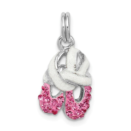 Lex & Lu Sterling Silver Rhodium-platedPink CZ Enamel Ballet Slipper Charm - Lex & Lu