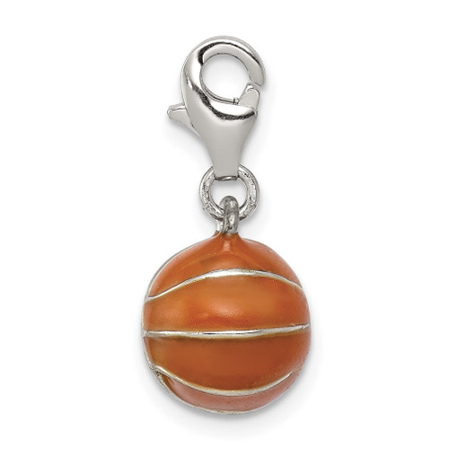 Lex & Lu Sterling Silver 3D Enameled Basketball Charm - Lex & Lu