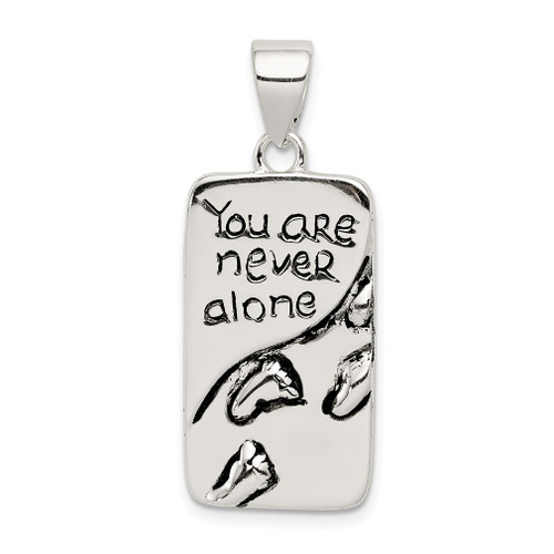 Lex & Lu Sterling Silver You Are Never Alone Antiqued Footprint Pendant - Lex & Lu