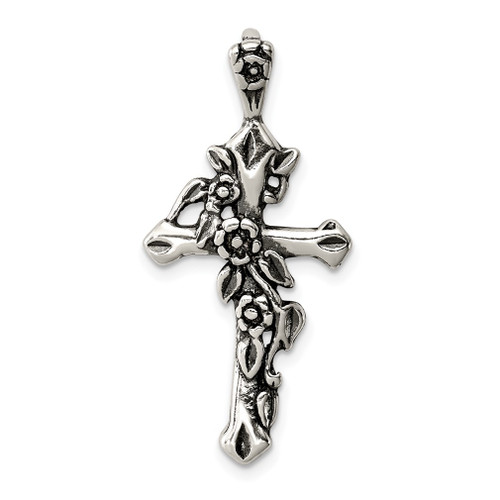 Lex & Lu Sterling Silver Antiqued Flowered Cross Pendant - Lex & Lu
