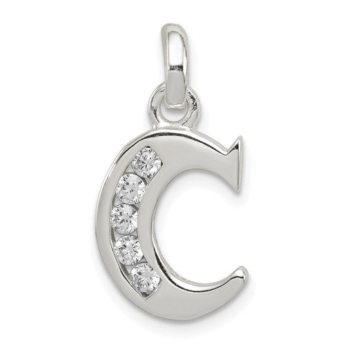 Lex & Lu Sterling Silver White CZ Initial C Pendant - Lex & Lu