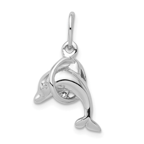 Lex & Lu Sterling Silver Dolphin Diving Through Hoop Charm - Lex & Lu