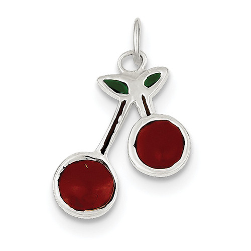 Lex & Lu Sterling Silver Enameled Cherries Charm - Lex & Lu