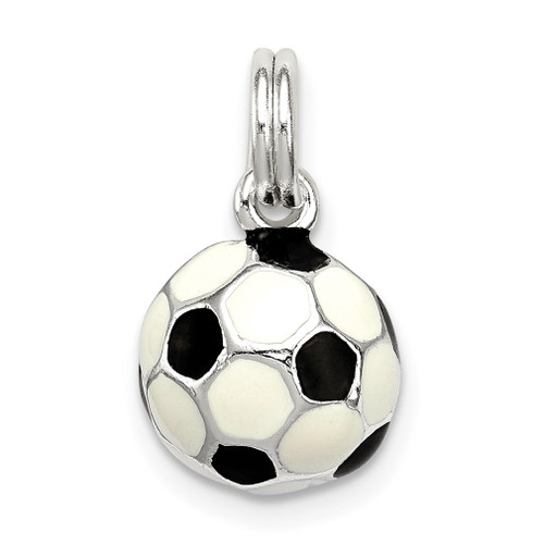 Lex & Lu Sterling Silver Black & White Enameled Soccer Ball Charm - Lex & Lu