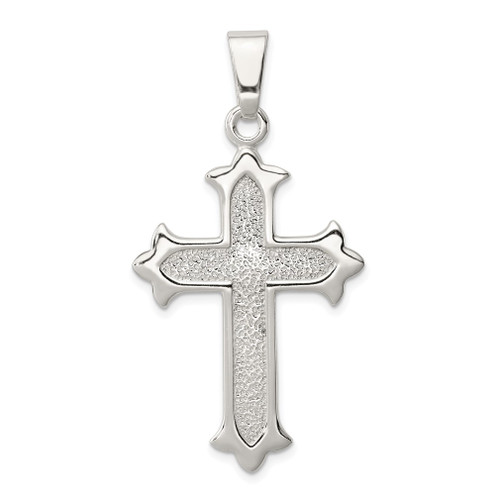 Lex & Lu Sterling Silver Polished and Textured Cross Pendant LAL106202 - Lex & Lu