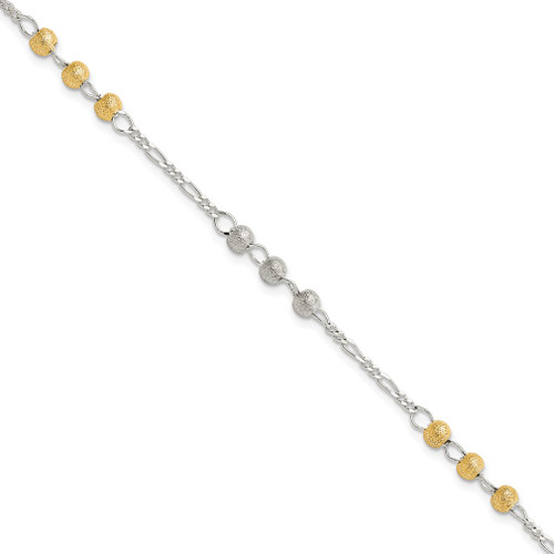 Lex & Lu Sterling Silver Gold-tone Textured Beaded Bracelet 7'' - Lex & Lu