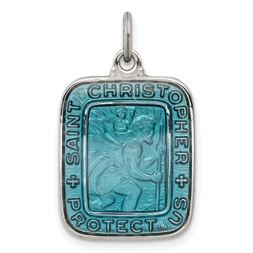 Lex & Lu Sterling Silver Blue Enamel Square St. Christopher Medal Pendant - Lex & Lu