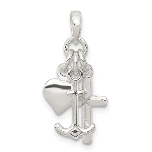 Lex & Lu Sterling Silver Polished Anchor Heart and Cross Pendant - Lex & Lu