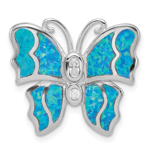 Lex & Lu Sterling Silver Blue Inlay Created Opal Butterfly Pendant - Lex & Lu