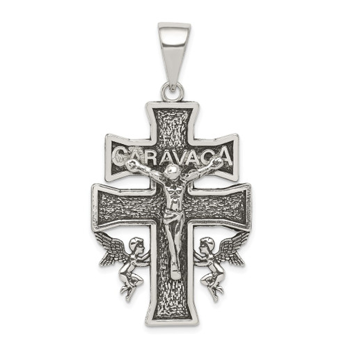 Lex & Lu Sterling Silver Antiqued Large Caravaca INRI Crucifix Cross Pendant - Lex & Lu