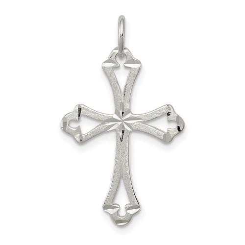 Lex & Lu Sterling Silver Textured D/C Laser-Cut Cross Pendant - Lex & Lu