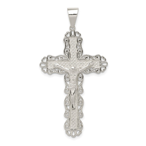 Lex & Lu Sterling Silver Polished Filigree Cross INRI Crucifix Pendant - Lex & Lu