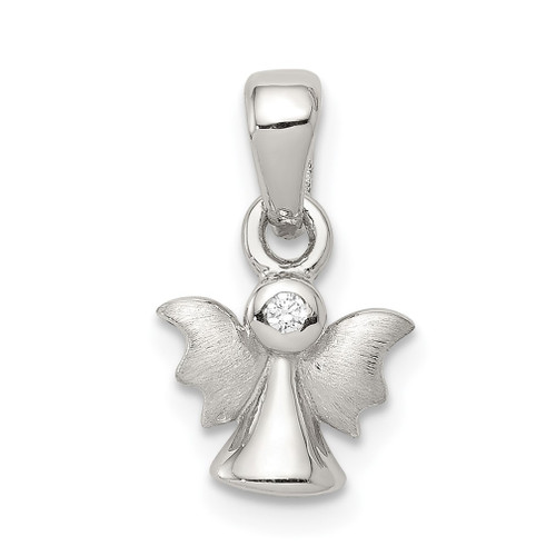 Lex & Lu Sterling Silver Polished & Satin CZ Angel Pendant - Lex & Lu