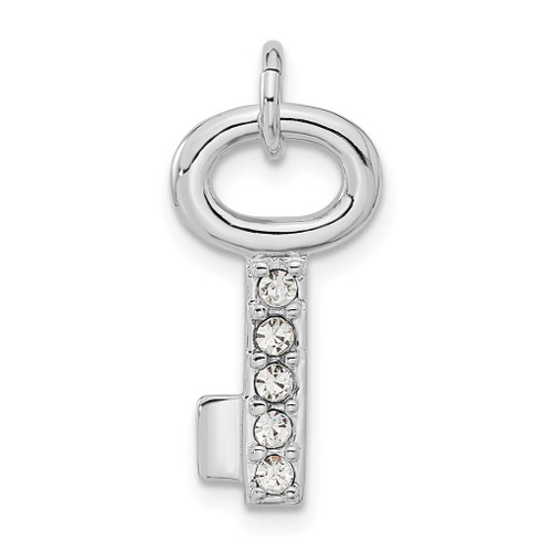 Lex & Lu Sterling Silver w/Rhodium Key w/Crystal Pendant - Lex & Lu